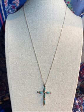 Vintage Zuni Native American Sterling Silver Turquoise Cross Necklace
